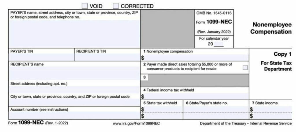 Screenshot of 1099 IRS Form
