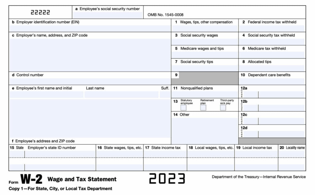 Screenshot of W-2 IRS Form