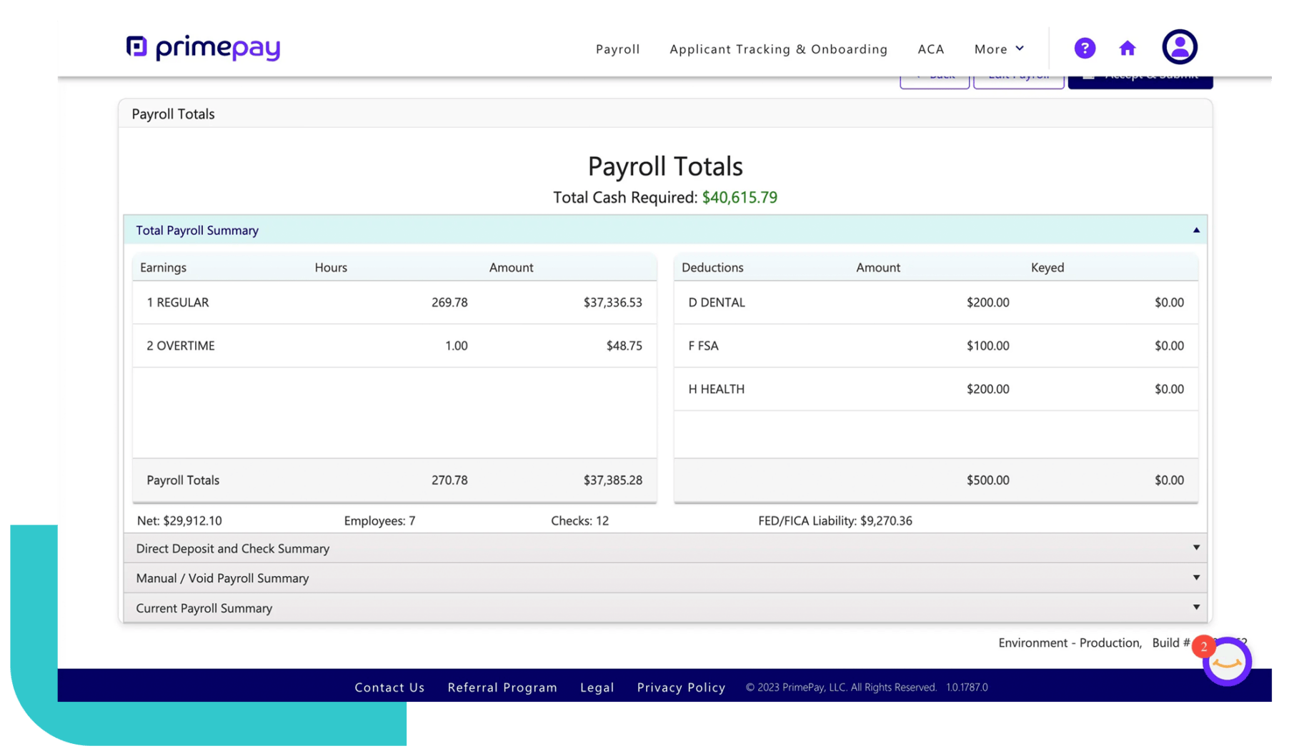 Screenshot of PrimePay's Payroll Software within a shaped frame