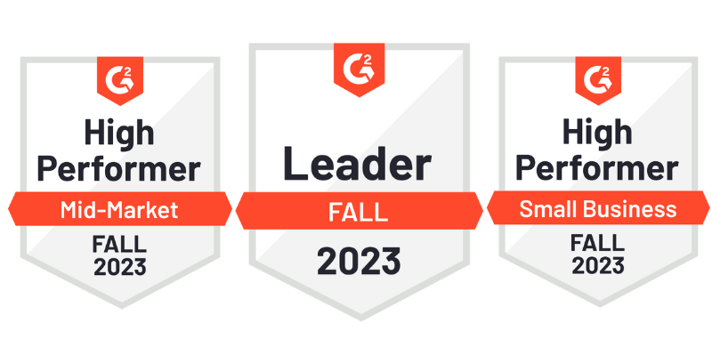 Graphic of G2 leader badges for PrimePay