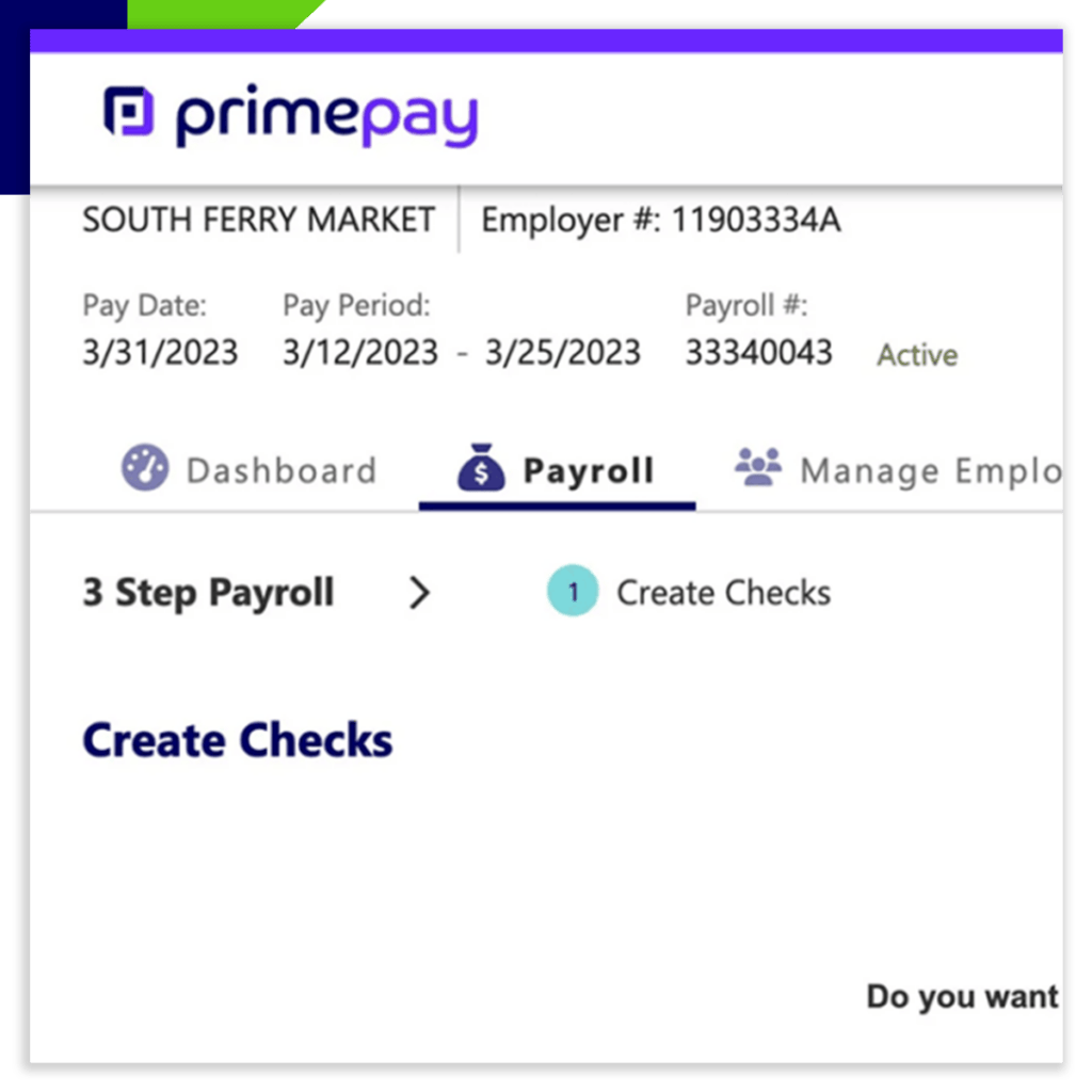 square screenshot of PrimePay's payroll software in action