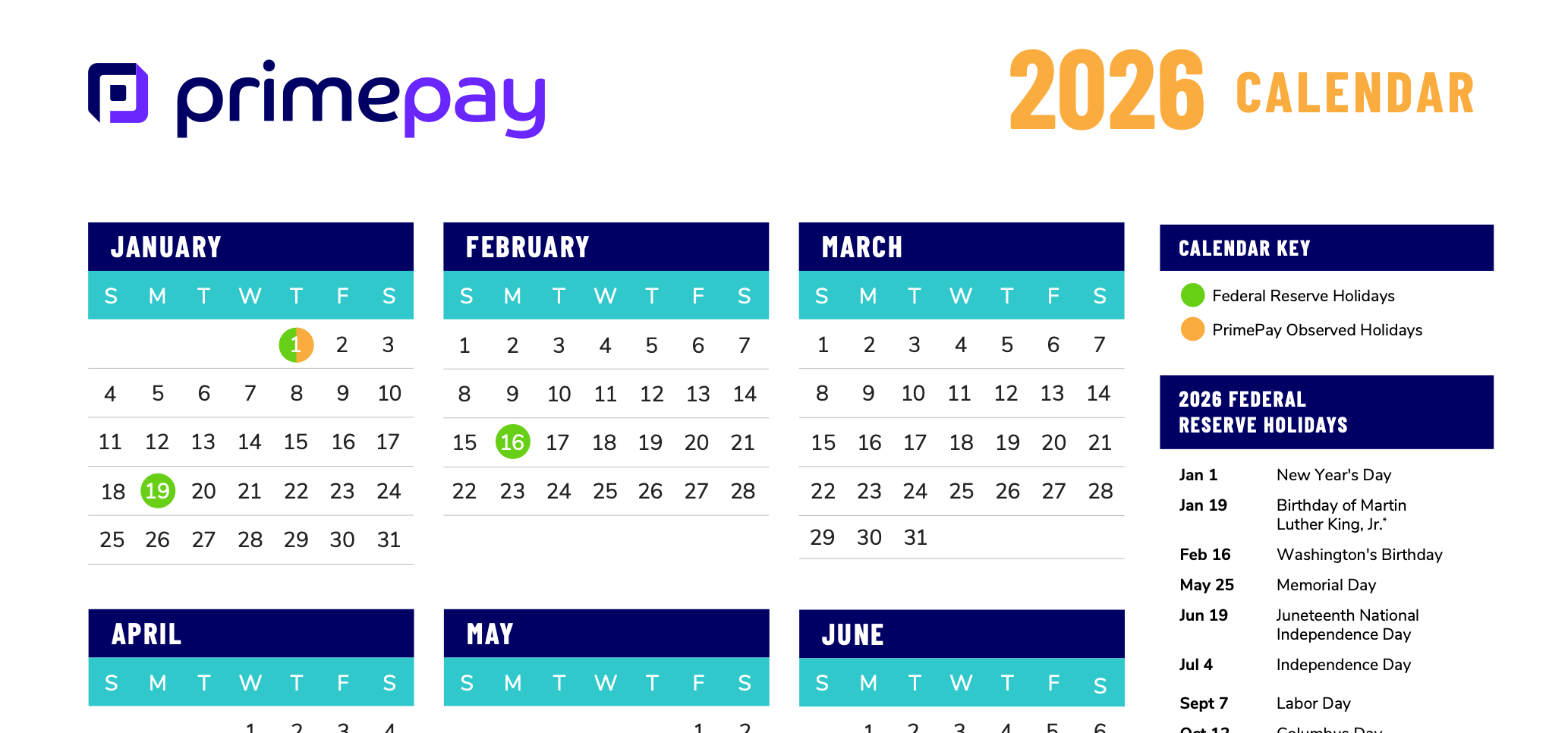 2026 Payroll and Tax Calendar Screenshot