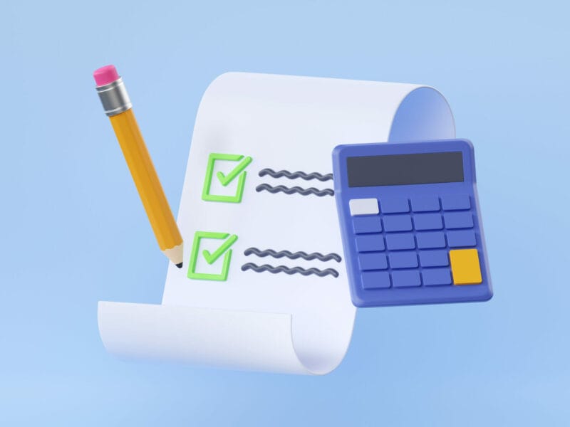 Graphic of pencil, checklist, and calculator