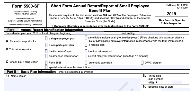 Form 5500-SF filing