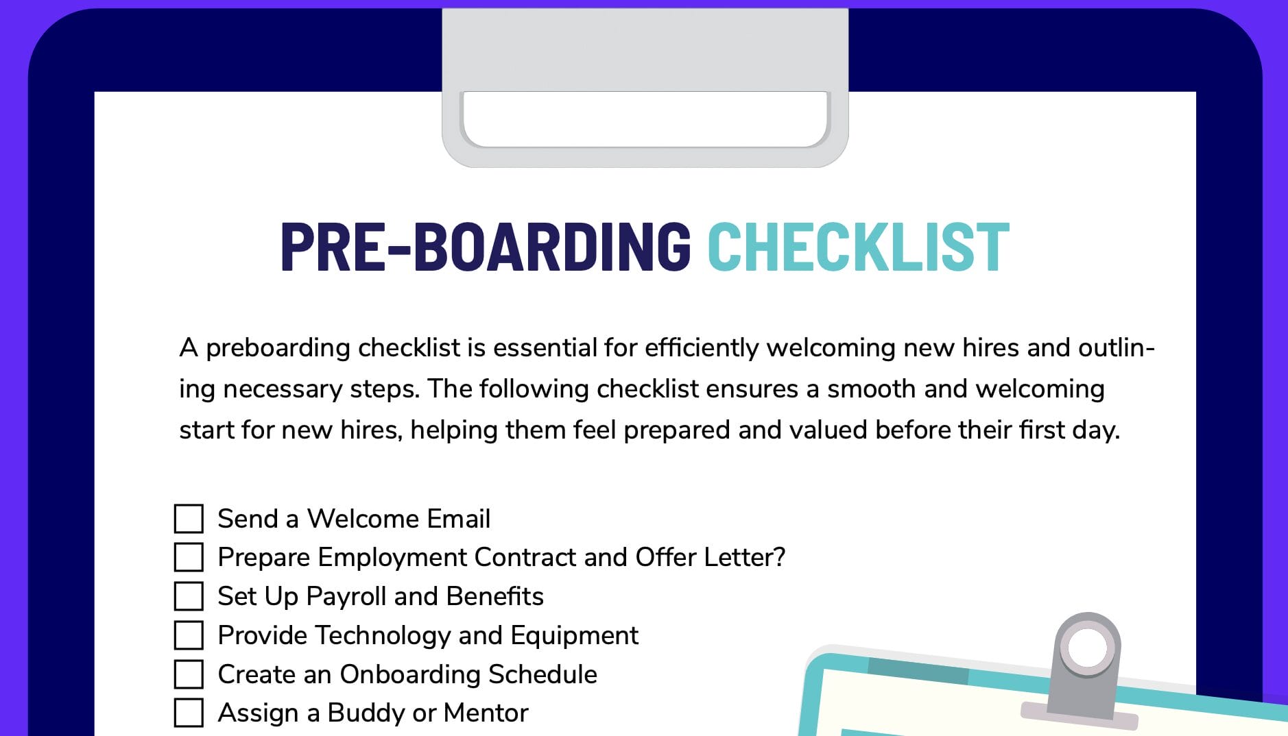 Preboarding checklist screenshot