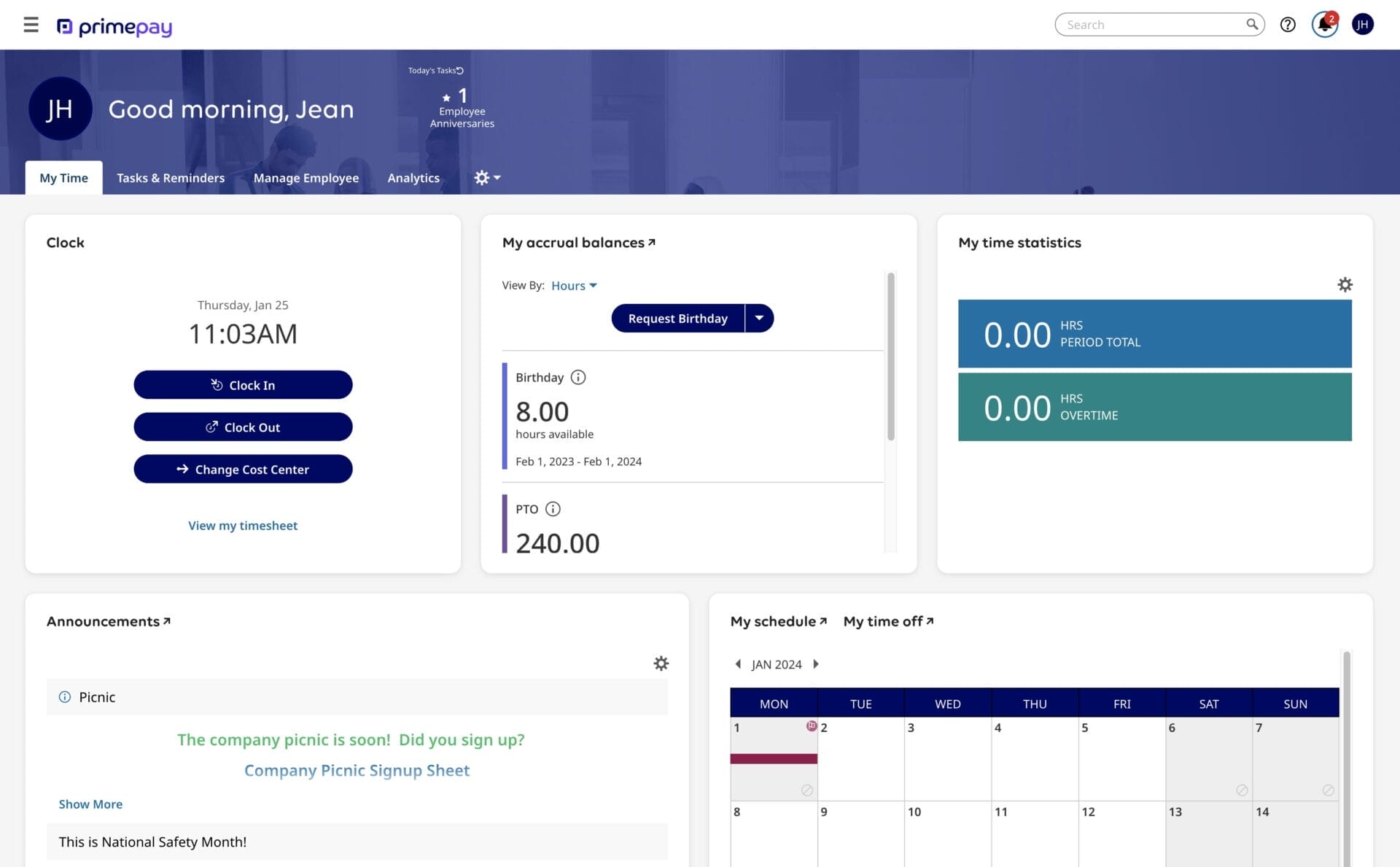 PrimePay Time - Dashboard