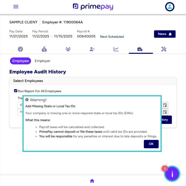 sample client audits and alerts