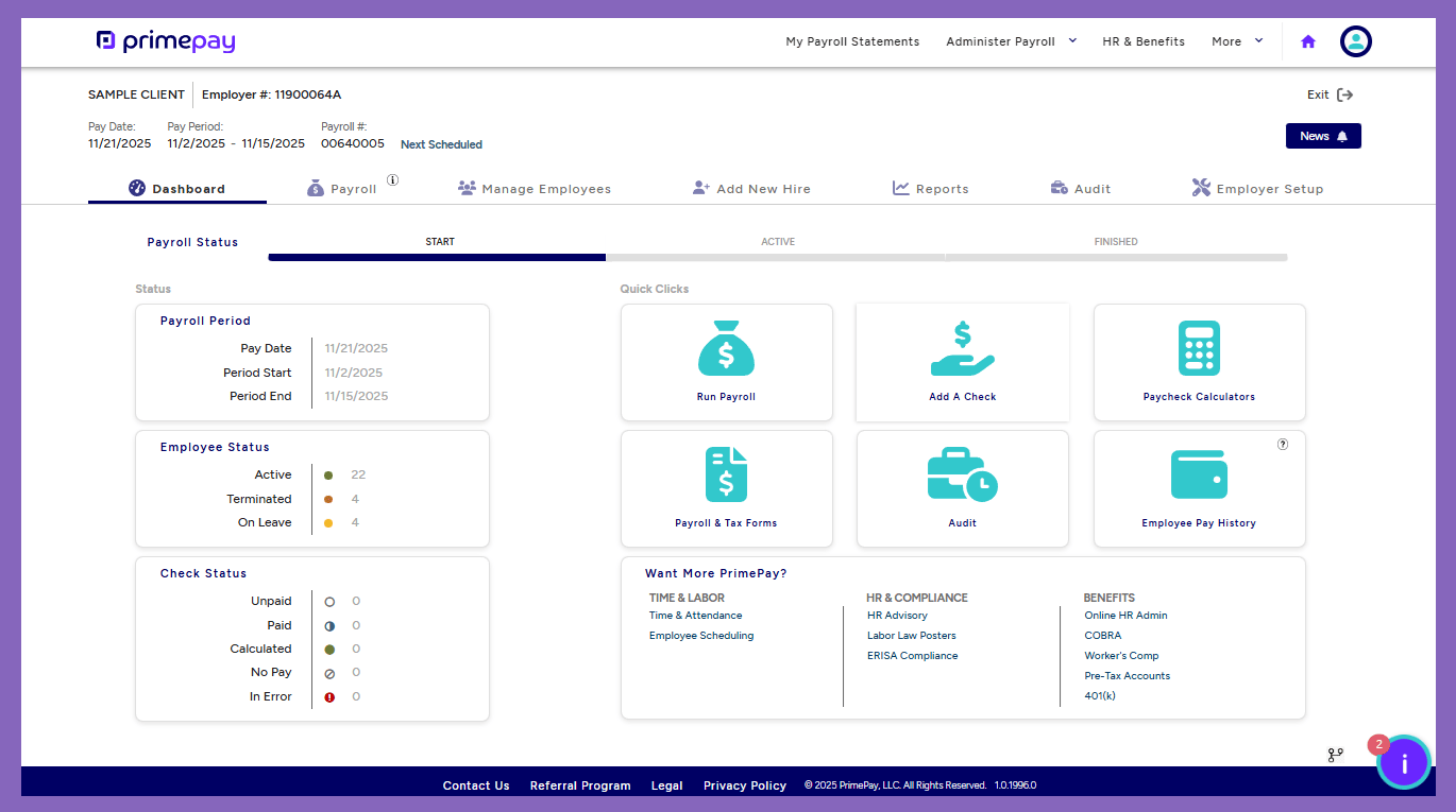 sample client payroll dashboard with background