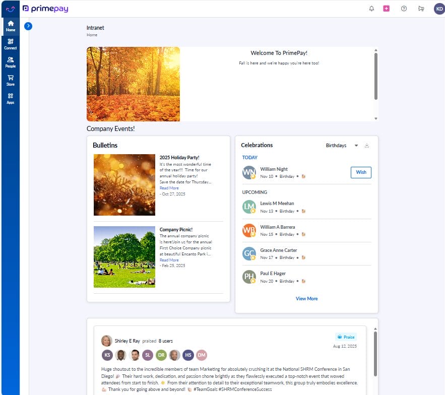 bulletins, dashboards, celebrations in the intranet
