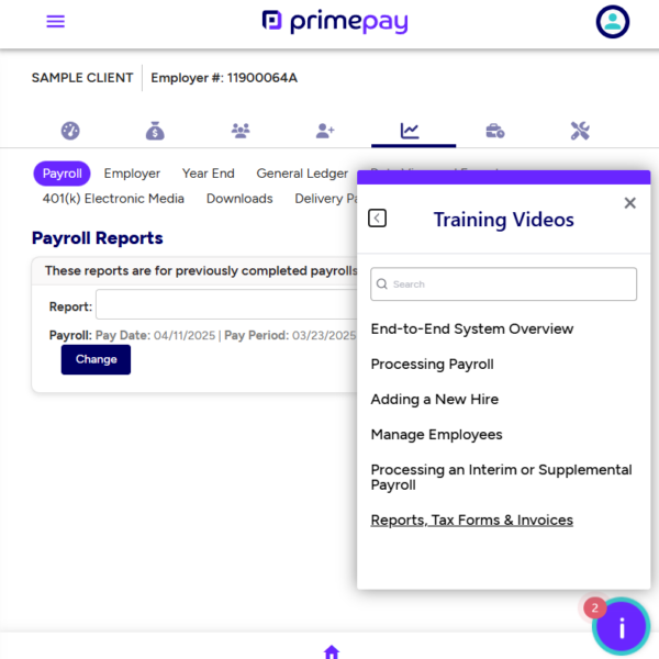 sample client reports and training videos
