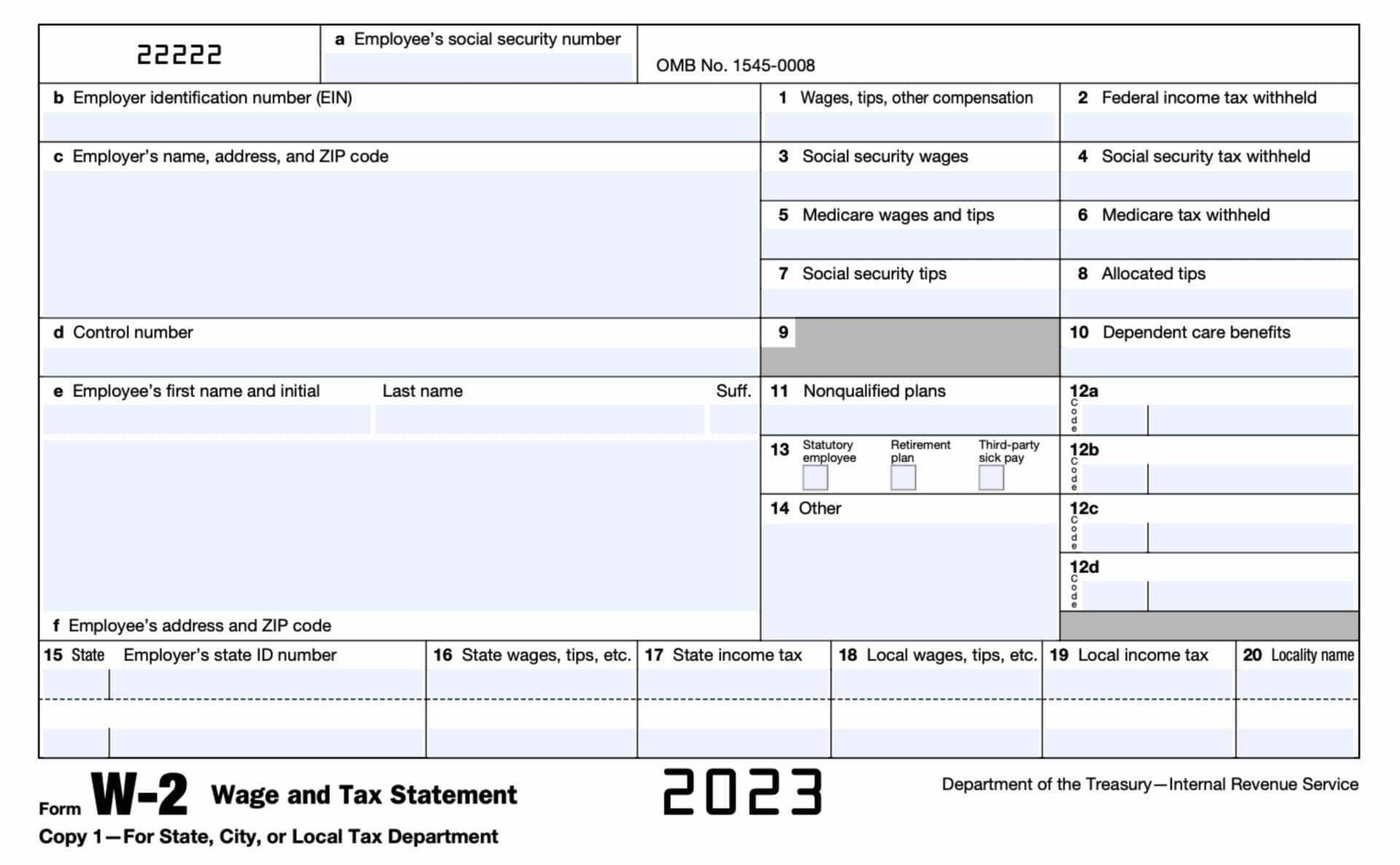 Screenshot of W-2 IRS Form