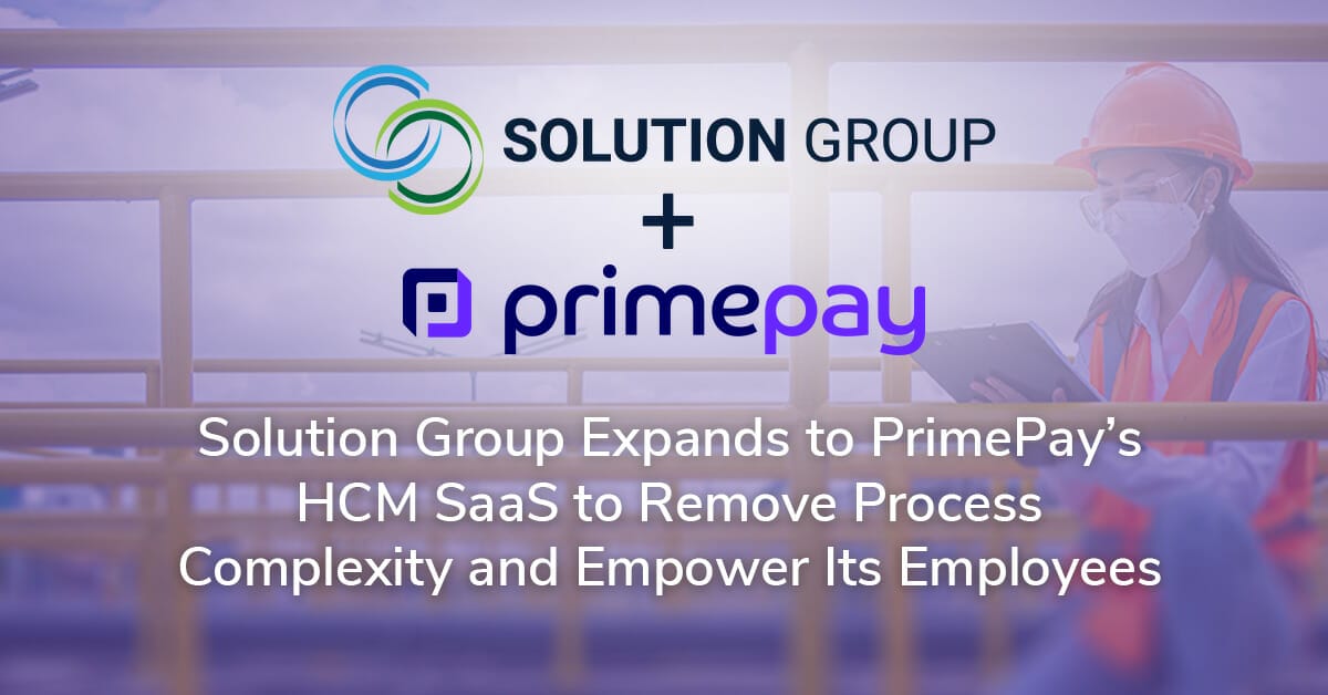 Graphic of Solution Group logo and PrimePay on top of Stock Image overlay